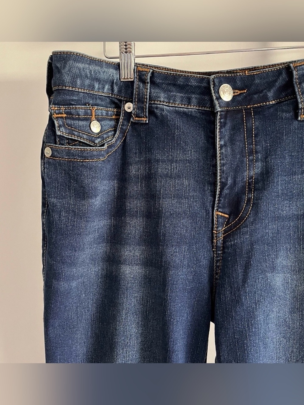 True Religion Women's Joey Midrise Flare Flap Dark Wash Blue Stretch Jeans 36x30 - Picture 2 of 13